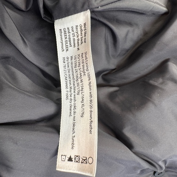 Eileen Fisher Down Puffer Coat Black Sz L Shawl Collar Hood Button Up Jacket - Picture 5 of 7